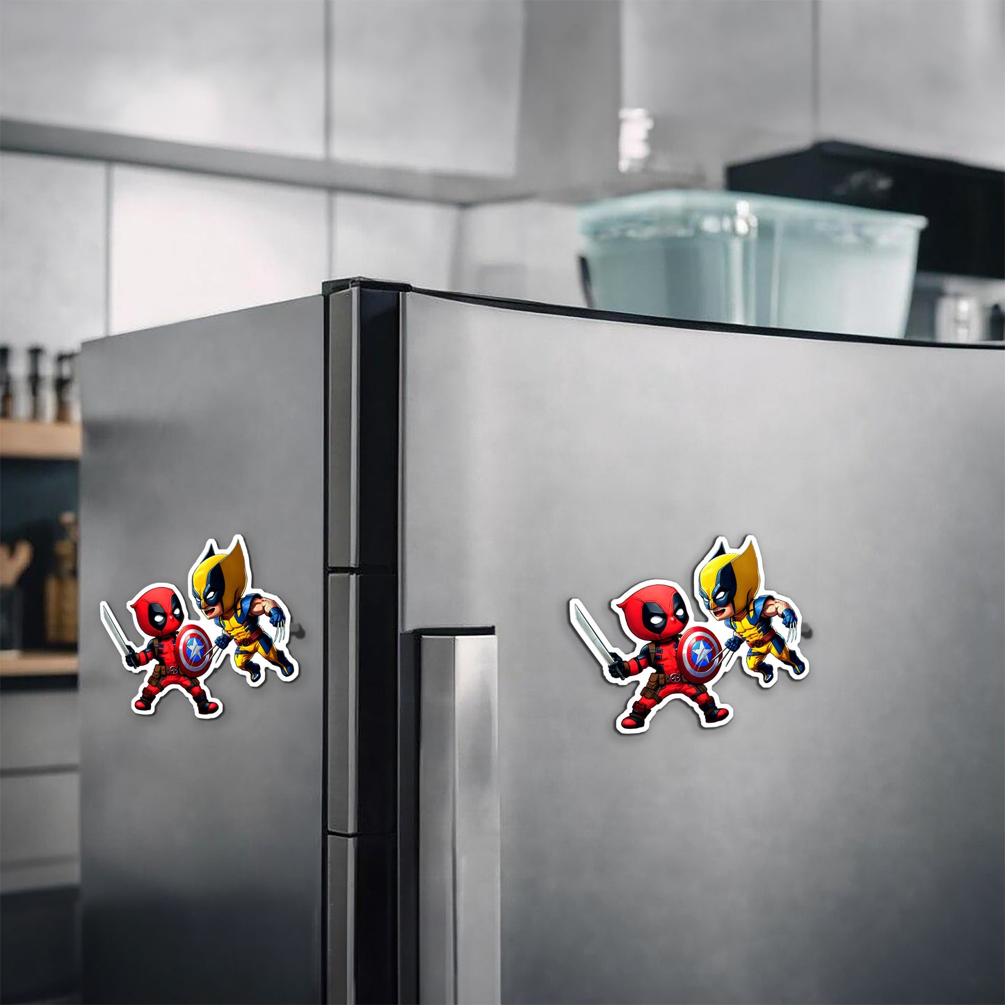 Deadpool And Wolverine Fighting Magnetic Sticker