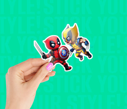 Deadpool And Wolverine Fighting Magnetic Sticker