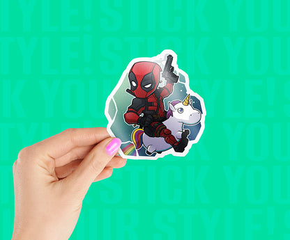Deadpool On Unicorn Sticker