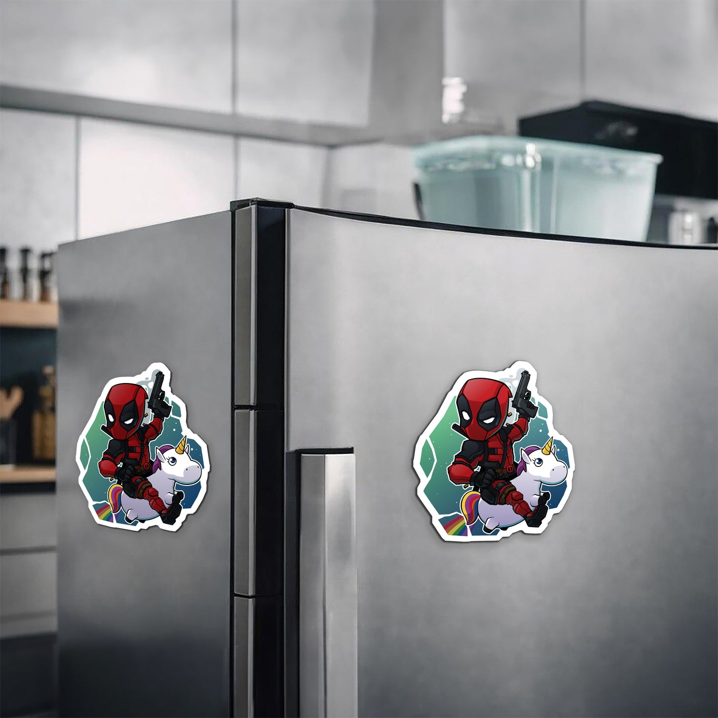 Deadpool On Unicorn Magnetic Sticker