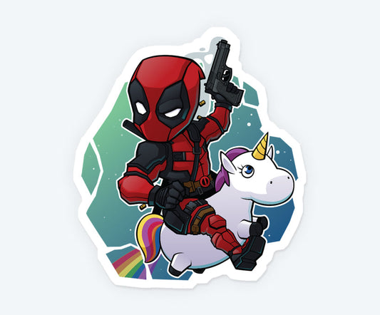 Deadpool On Unicorn Magnetic Sticker