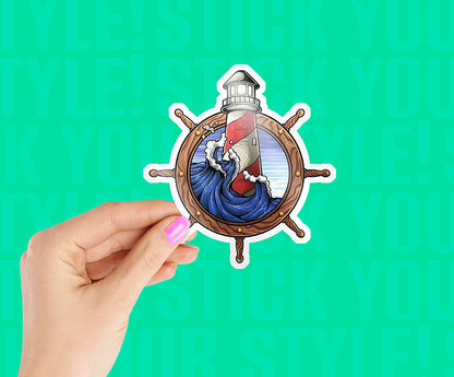 Ship Wheel Lighthouse Sticker