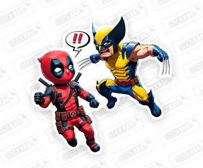 Wolverine Attacking Deadpool Magnetic Sticker