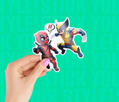 Wolverine Attacking Deadpool Magnetic Sticker