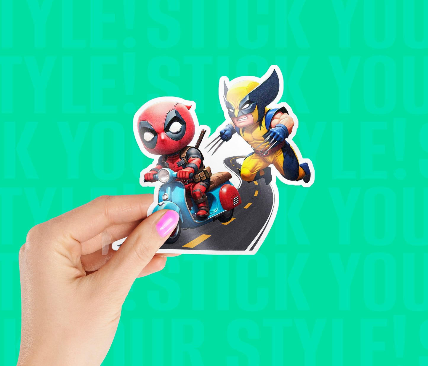 Wolverine Chasing Deadpool Sticker