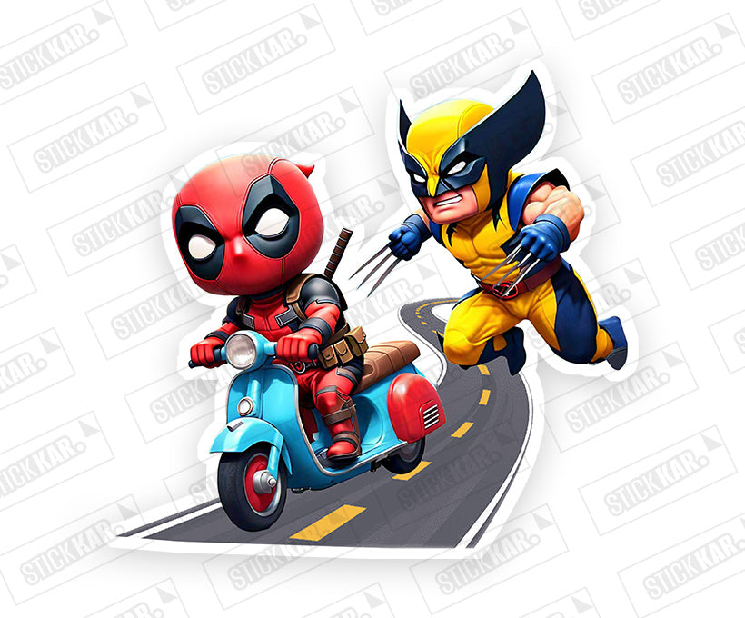 Wolverine Chasing Deadpool Sticker