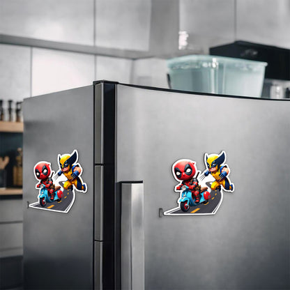 Wolverine Chasing Deadpool Magnetic Sticker