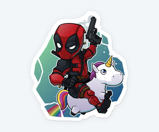 Deadpool On Unicorn Sticker