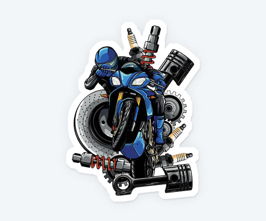 Motorbike With Spares Sticker